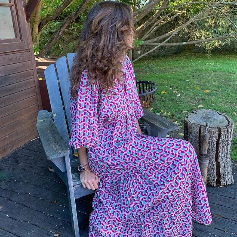 

Long Dress Women Summer Printed Loose Maxi Dress Vintage Feamle Puff Sleeve Floral Printed Dresses Beach High Waist Vestidos