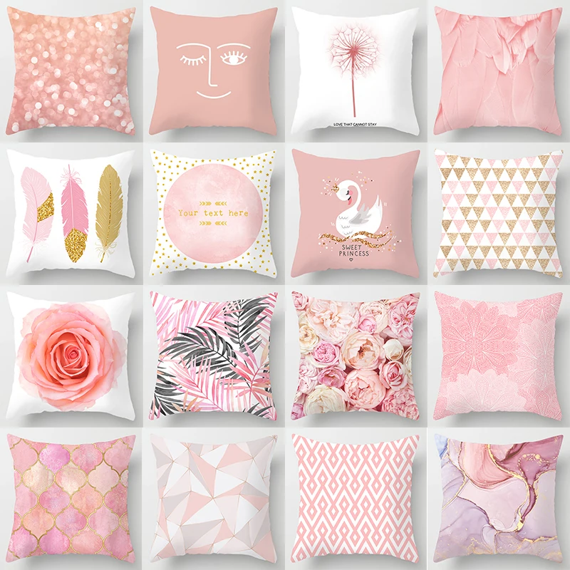 

Pink Glitter Throw Pillow Case Feather Rose Swan Cushion Covers for Home Sofa Chair Decorative Pillowcases pillowcase