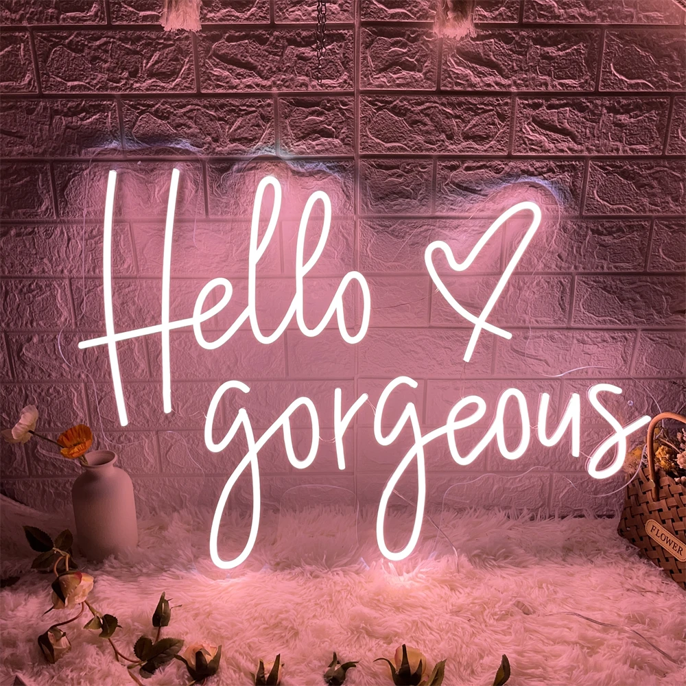 Hello Gorgeous Neon Signs for Wall Decor, Romantic Led Neon Sign for Wedding, Party Neon Light Sign for Girls Bedroom,Pink Room