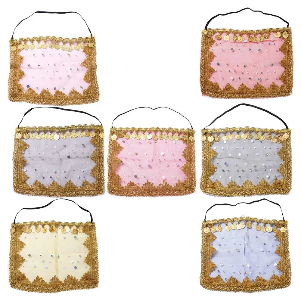 

Embroidered Indian Dance Girl Sequins Rhinestone Face Veils Performance Accessories Mesh Belly Dance Costumes