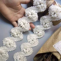 10pcslot soluble ivory pearl flowers polyester embroidered lace trim ribbon handmade sewing craft for costume hat decoration