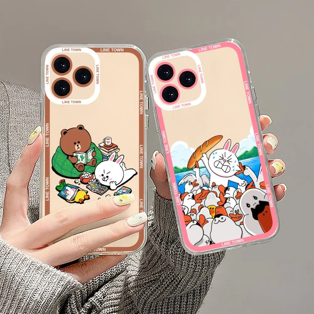 Lines Cartoon Friend T-Town B-Browns Phone Case For iPhone 13 14 Mini 11 12 Pro Max Transparent Shell