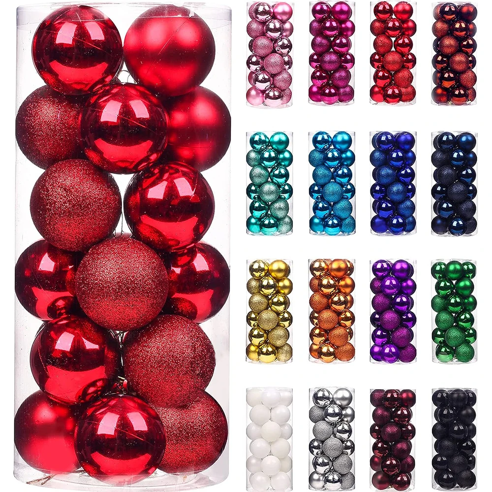 

24Pcs Christmas Balls Ornaments for Xmas Tree Mini Shatterproof Multiple Colour Hanging Ball Holiday Party Decoration