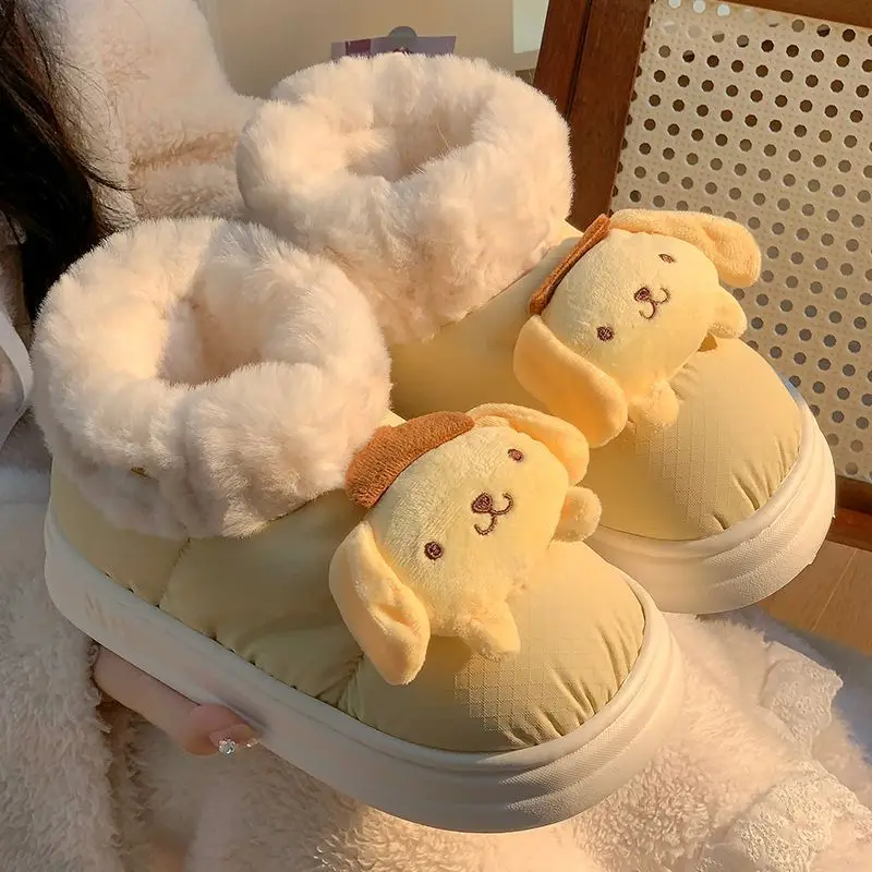 

Sanrio Cinnamoroll Pompompurin плюшевые тапочки для девочек Kawaii My Melody Сапоги зимние милые аниме теплая водонепроницаемая обувь подарок для детей