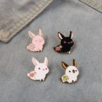 cartoon rabbit enamel pin personalized rabbit flower brooch clothes pack brooch badge cute animal jewelry gift send friend child