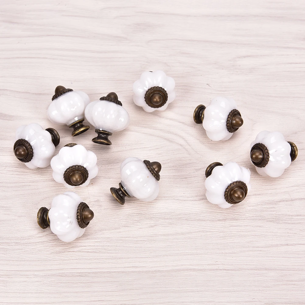 

10pcs Pumpkin Door Knobs White Vintage Furniture Handle Cabinet Handles Furniture Drawer Cupboard Kitchen Pull Handle