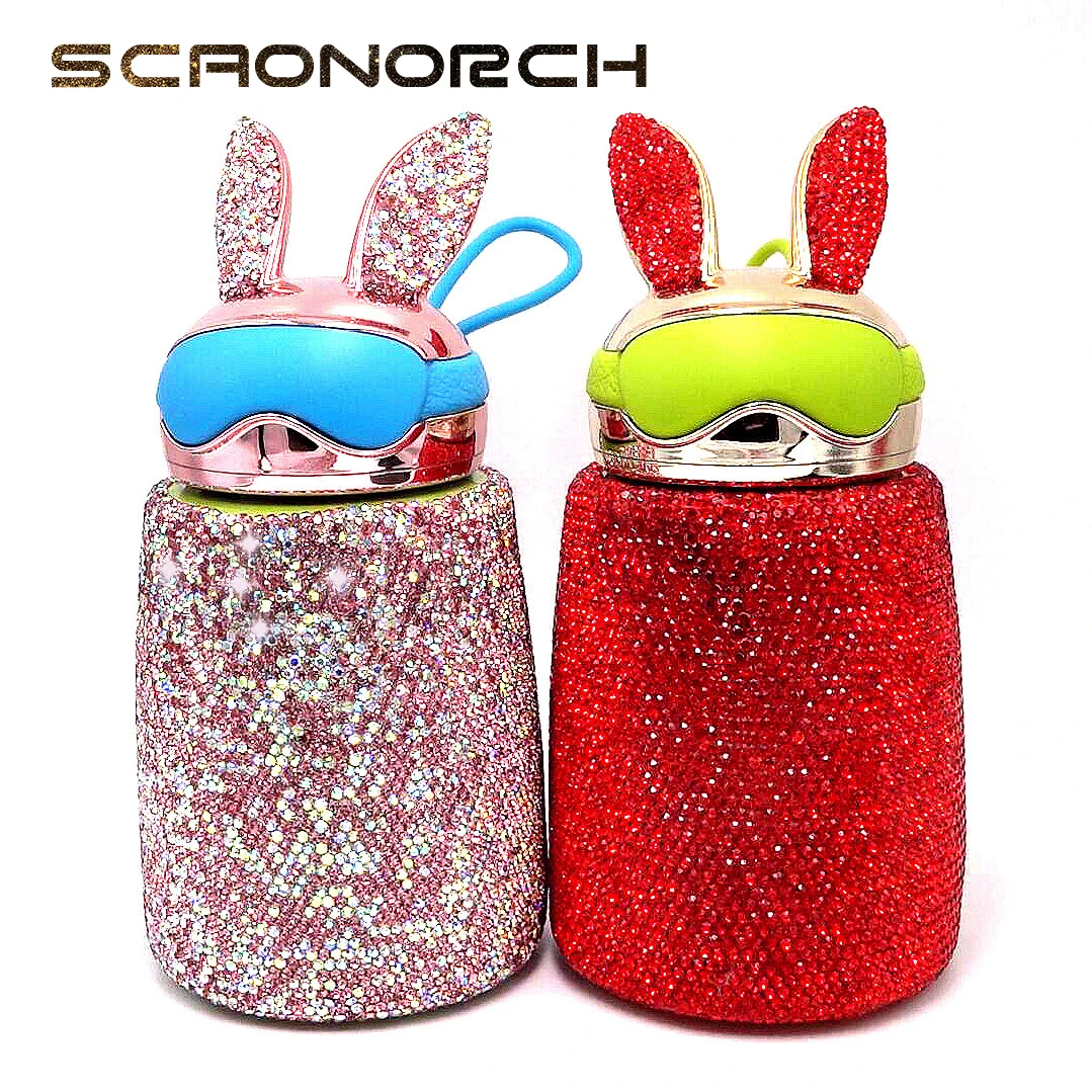 

Double Wall Stainless Steel Thermos Bottle Bling Water Bottle Portable Insulated Vacuum Flask Rabbit Belly Cup Sparkling Gift