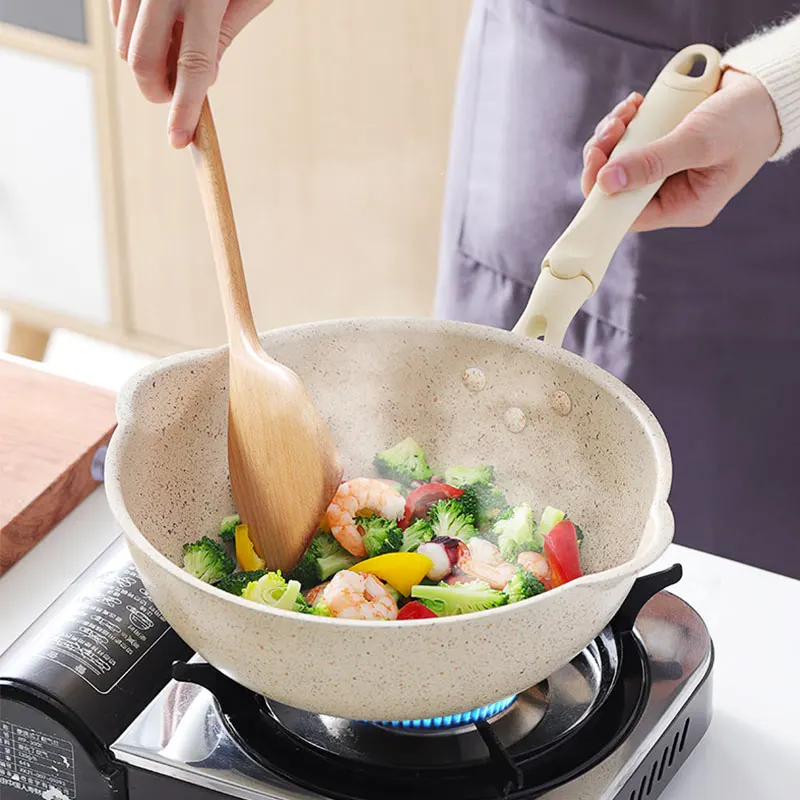 

Nonstick Wok Pans With Ears With Cover Cooking Pots Cauldron Saucepan Gas Stove Wok Skillet Non-stick Steak Pancake For Kitchen