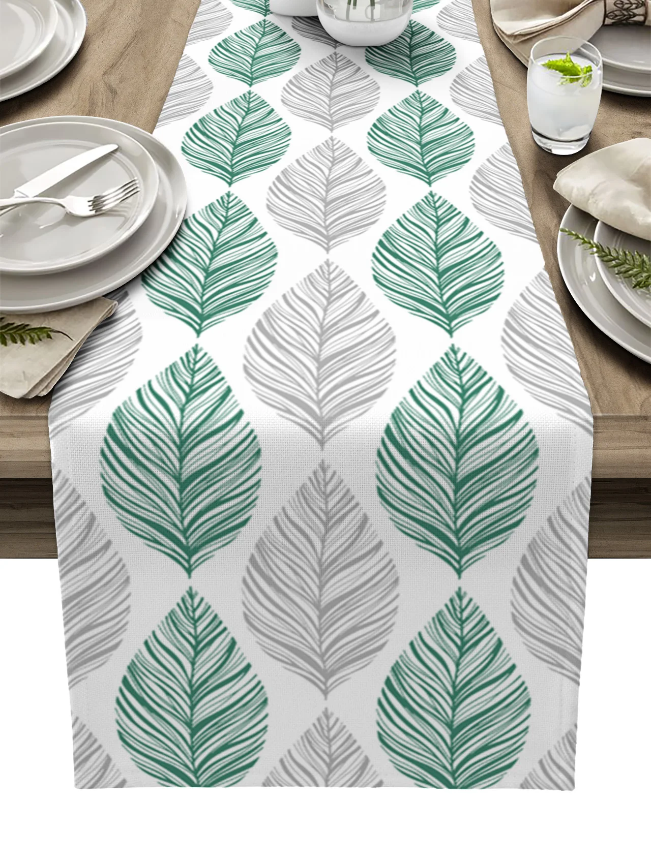 

Зеленые серые листья текстурная настольная дорожка украшения для домашней вечеринки скатерть хлопковая льняная настольная дорожка для св...