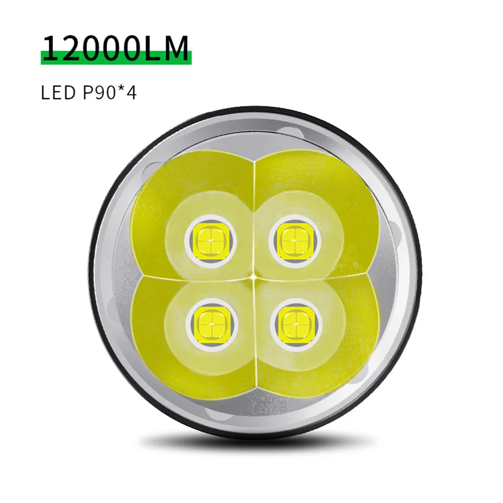 4 * P90 Светодиодный фонарик высокой мощности перезаряжаемый через USB сильный свет