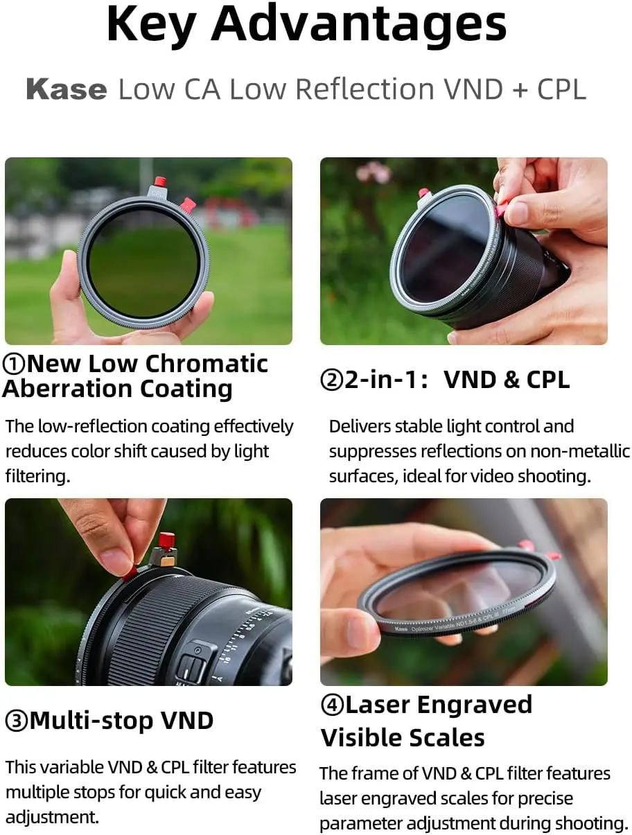 62-мм винтовой фильтр Kase Optimizer Vari ND III CPL, 1.5-6 ступеней затемнения, многослойное закаленное стекло, антибликовое покрытие, низкое отражение света (art.: 3920dc718687a) - 3920dc718687a