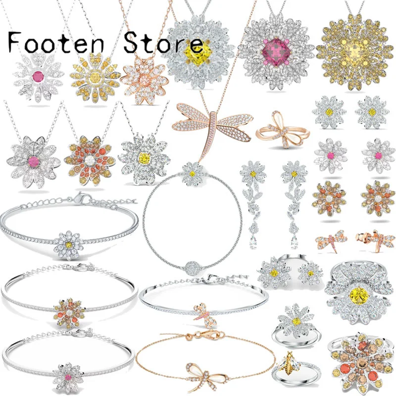 

Swa Eternal 2023 Austrian Crystal Fine Jewelry Set Luxury Flower Daisy Necklaces Jewelry Earrings Bracelets Rings Gift for Women