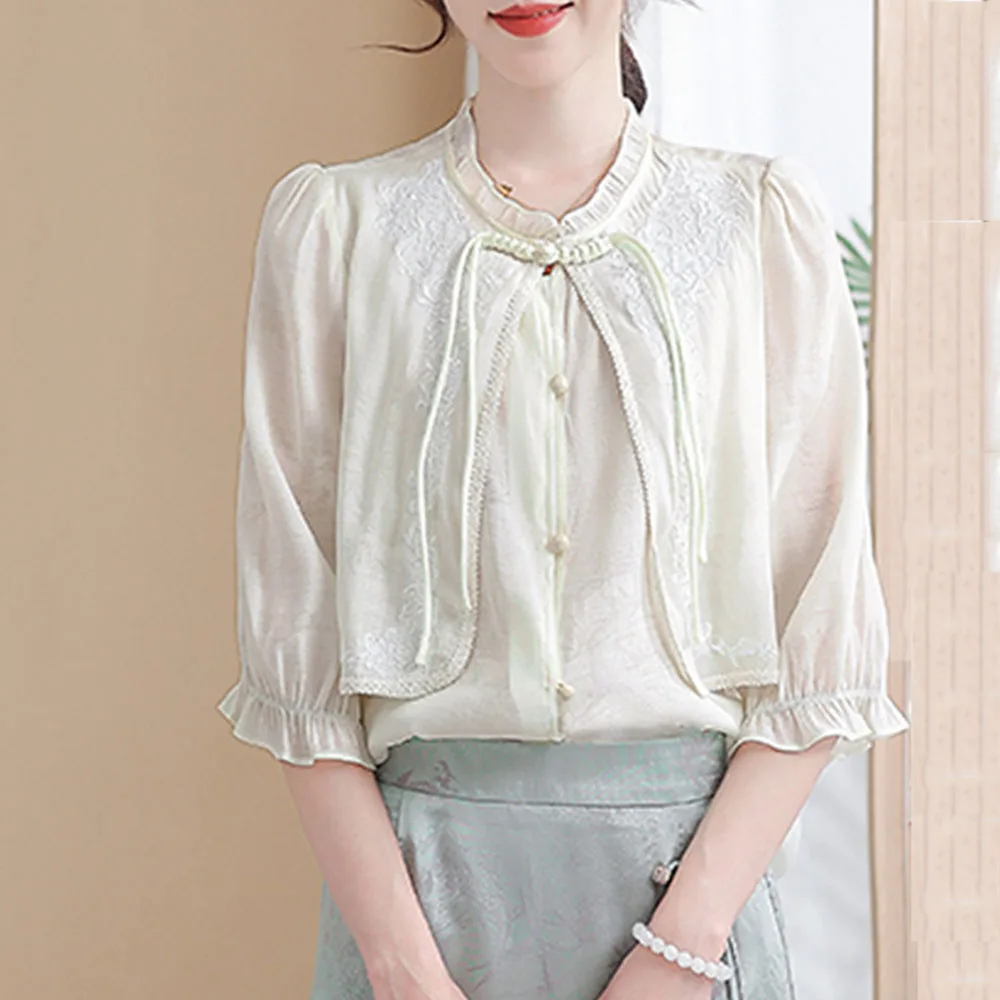 Две стильные рубашки с коротким рукавом для лета женские в западном стиле