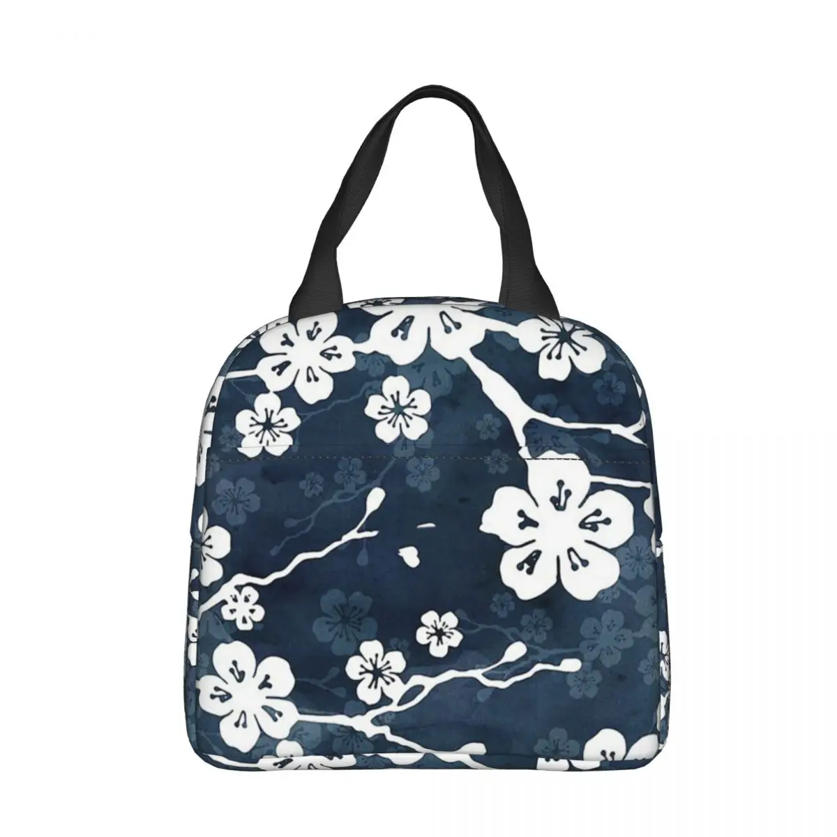 

Navy And White Cherry Blossom Pattern Mask Insulated Lunch Bag Cooler Bag Tote Lunch Box Office Outdoor Food Storage Bags