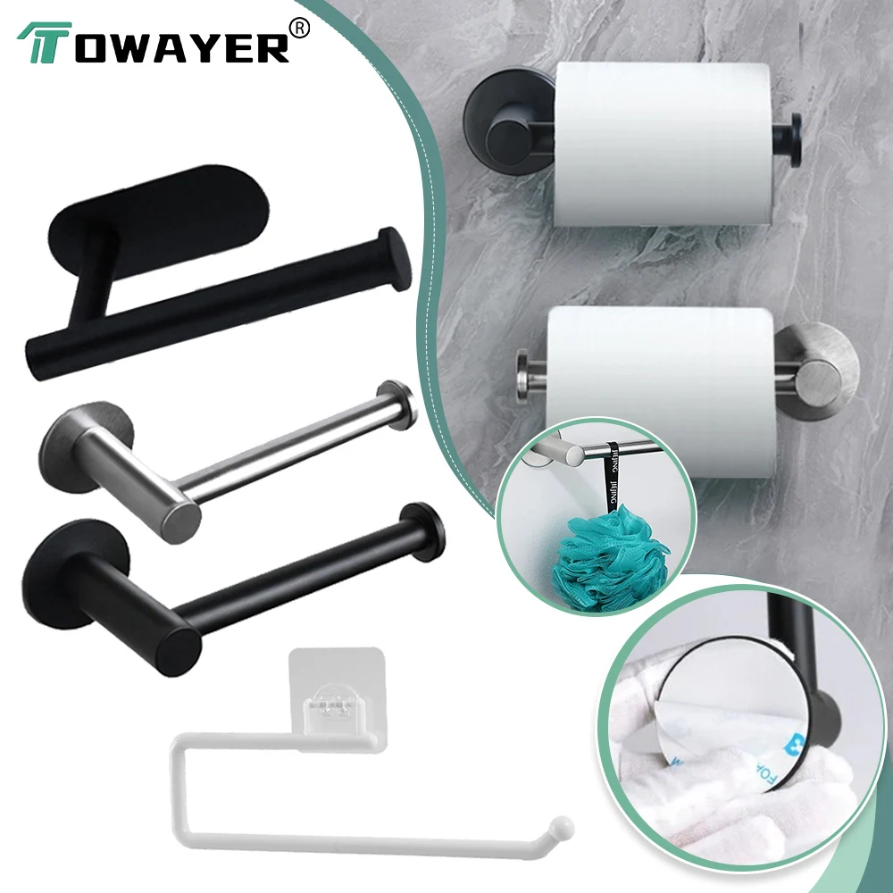 

No Punching Wall Mounted Toilet Paper Holder Self Adhesive Toilet Paper Towel Storage Rack Roll Dispenser for Bathroom Kitchen