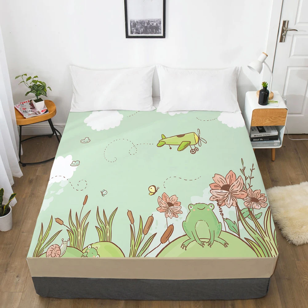 

Cartoon Elastic fitted sheet bed sheet With An Elastic Band Mattress Cover Customizable size lovely Bed cover for kids Cyan