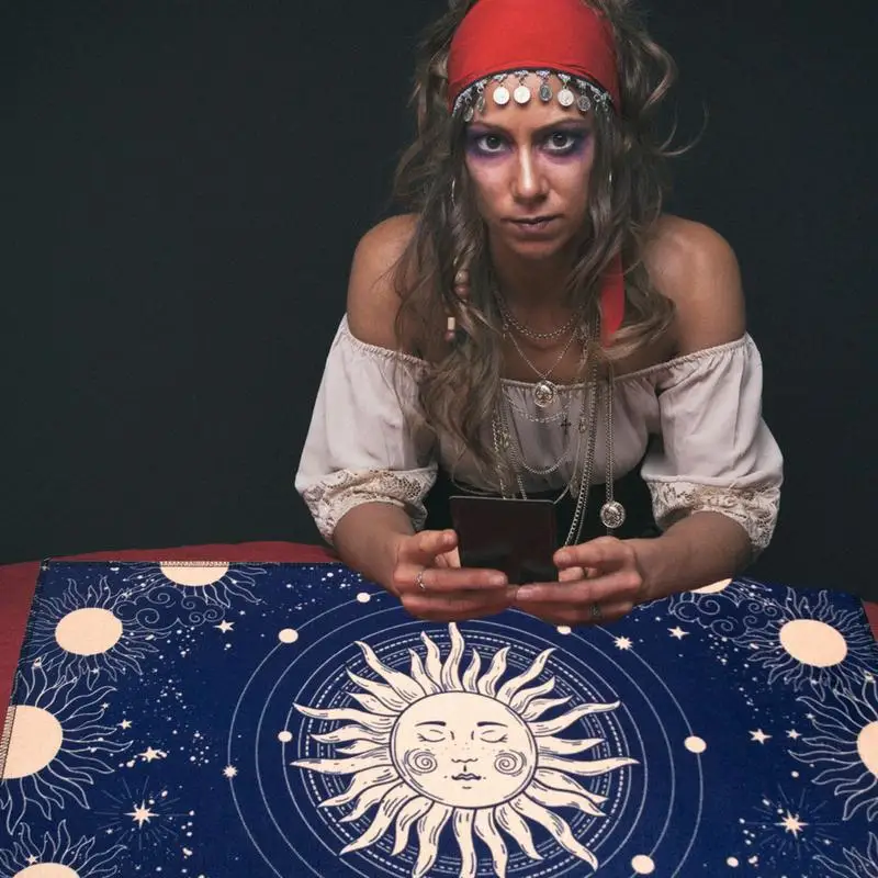 

Table Tarot Cloth Rectangle Sun And Star Size 60x30cm Altar Sun And Star Astrology Sacred Table Tapestry Cloth With Linen Print