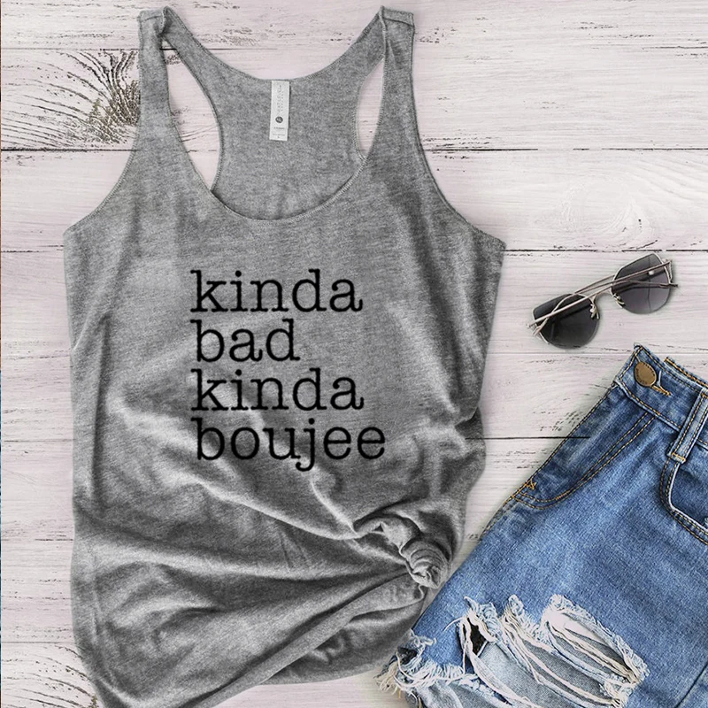 

Kinda Shirt 2022 New Womens Funny Tshirt Bad Kinda Boujee Tops Kind Summer Graphic Tees Plus Size Womens Aesthetic XL