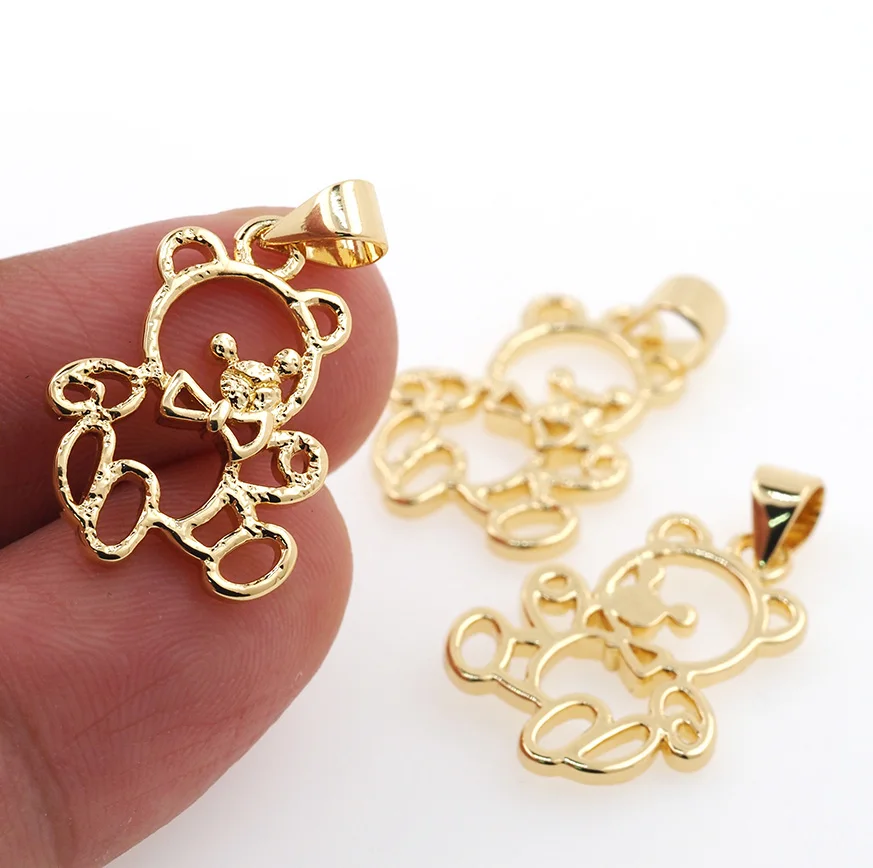 

2023 New Hollow Out Bowknot Bear Pendant Gold Plated Copper Charm Jewelry DIY Necklace Keychain Cute Accessories