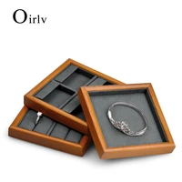 oirlv beige solid wood earring display tray microfiber bangle storage necklace showing plate ring display tray