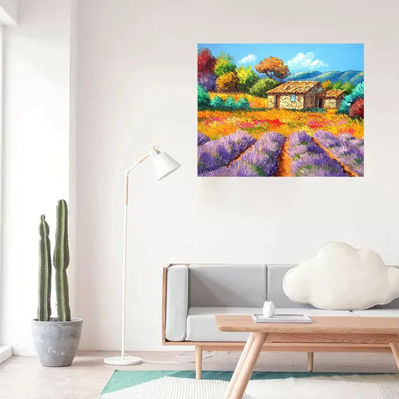 DIY пейзаж лаванды дом цветок море прованс полный алмаз круглый алмазная живопись