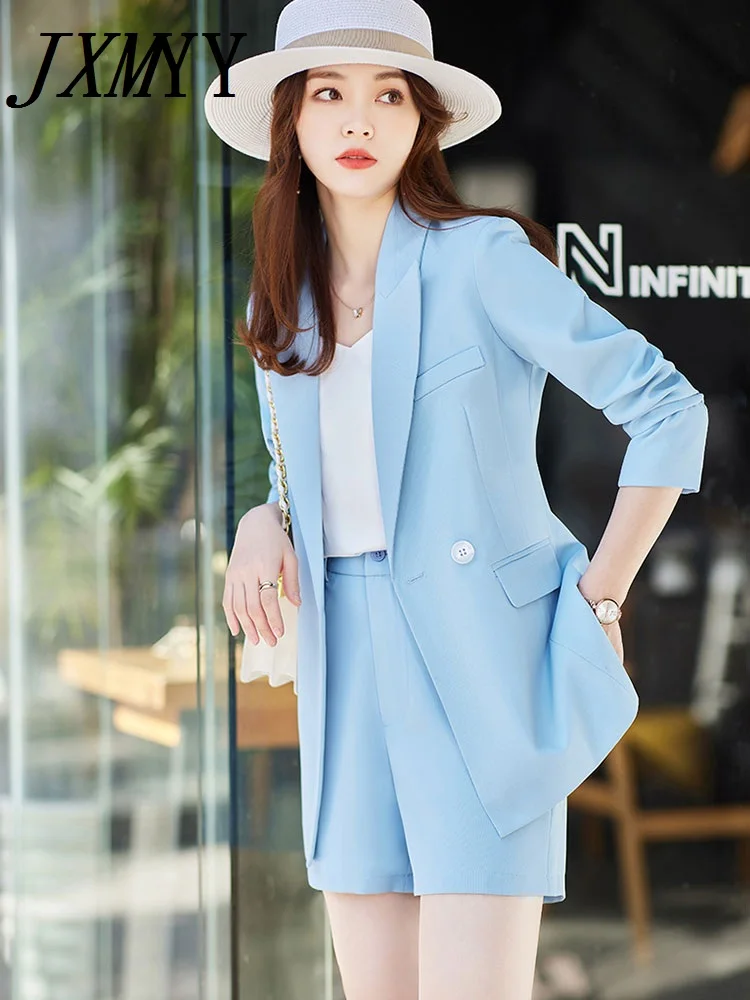 

JXMYY High-Quality Blue Suit Women's Spring 2022 Temperament Fashion Age-Reducing Professional Suit Shorts Two-Piece Set