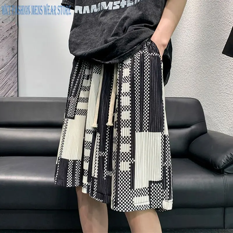 

Summer Casual Shorts Thin Short Men's Clothing Large Size Loose Ice Silk Cropped Pants Men Daily Knee Length Trousers Polyester