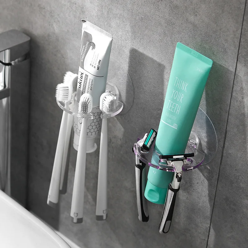 

1PC Plastic Self-adhesive Toothbrush Holder Wall Mounted Toothpaste Razor Rack Holder Bathroom Supplies
