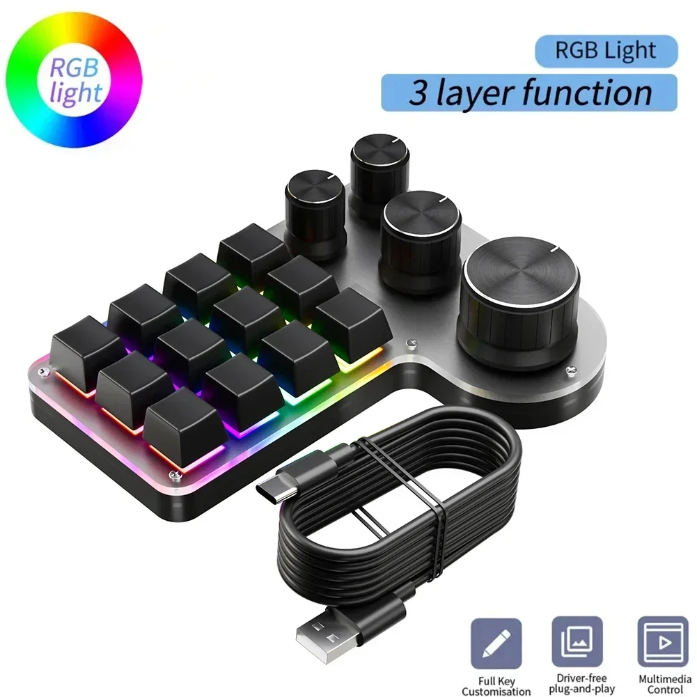 Bluetooth-программирование макросов пользовательская 4-ручная клавиатура RGB 12 клавиш