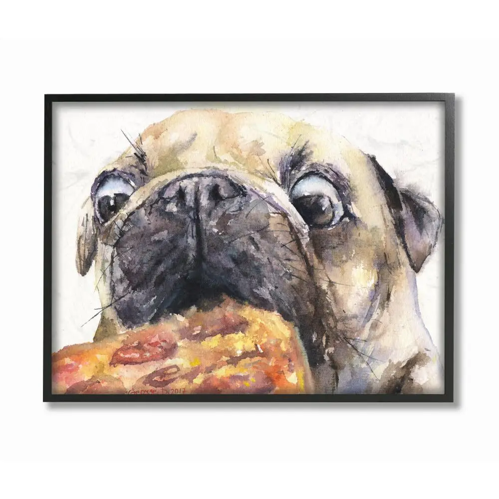 

Забавная собака Stupell Industries, мопс и пицца, животное, акварельная живопись, картина в рамке, жикле, Текстильное искусство Джордж даченко