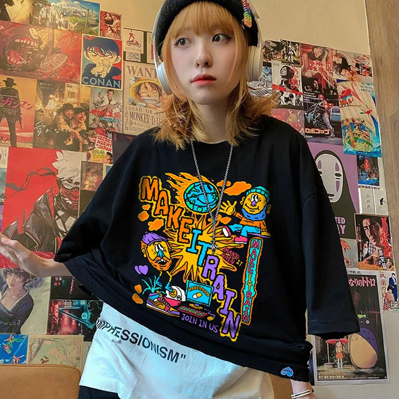 

Oversized T-Shirt Top Cotton Summer Plus Size Kawaii Short Sleeve Aesthetic Korean Fashion Harajuku Graphic Tee Women's Clothing