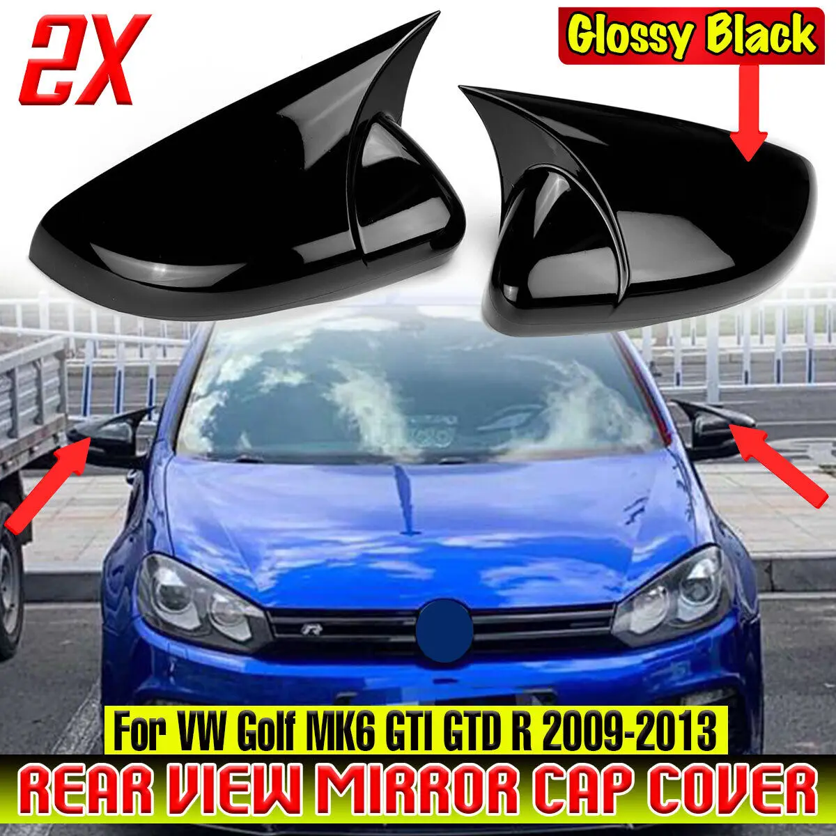 

2x Carbon Look Side Wing Mirror Cover For VW For Volkswagen Golf 6 MK6 GTI GTD 2009-2013 Side Rear View Mirror Cap Cover