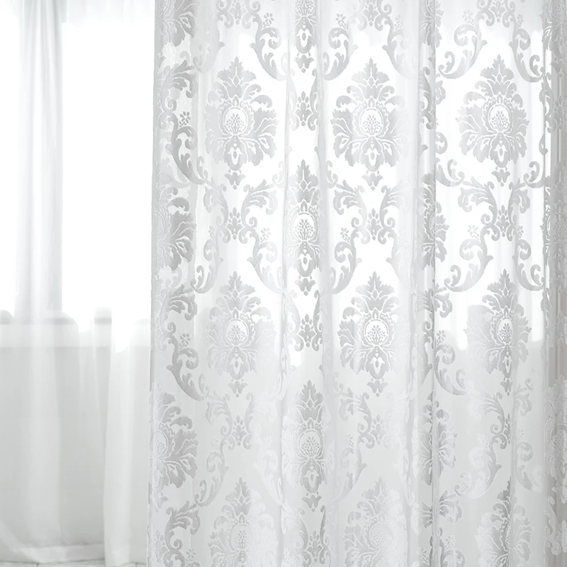

Modern European Style White Velvet Jacquard Tulle Sheer voile Curtains for Living Room Bedroom Dining Luxury Window Drape Custom