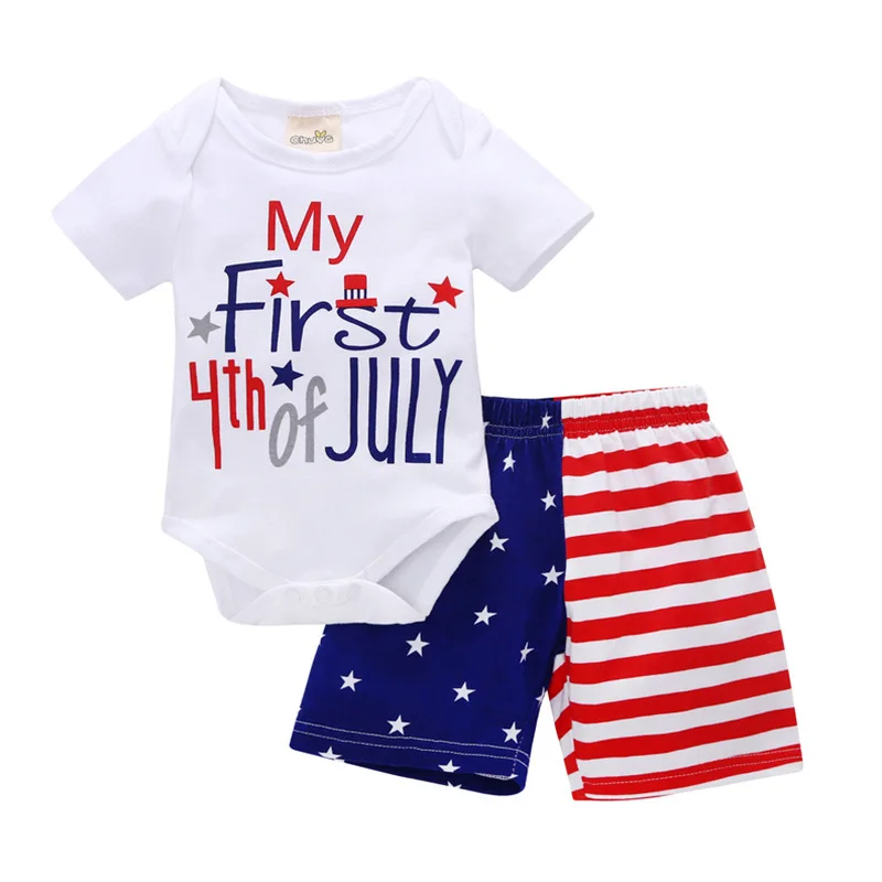 

Summer Clothes for Boys My First 4th of July Outfits Fashion Short Sleeved Rompers and Shorts Two Piece Kids Bebes Tracksuits