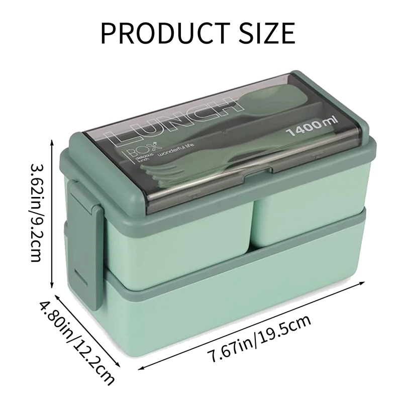 2X Bento Box Kit 47 35 OZ Ланч-бокс для взрослых 3 с отделениями бенто контейнеры еды зеленые