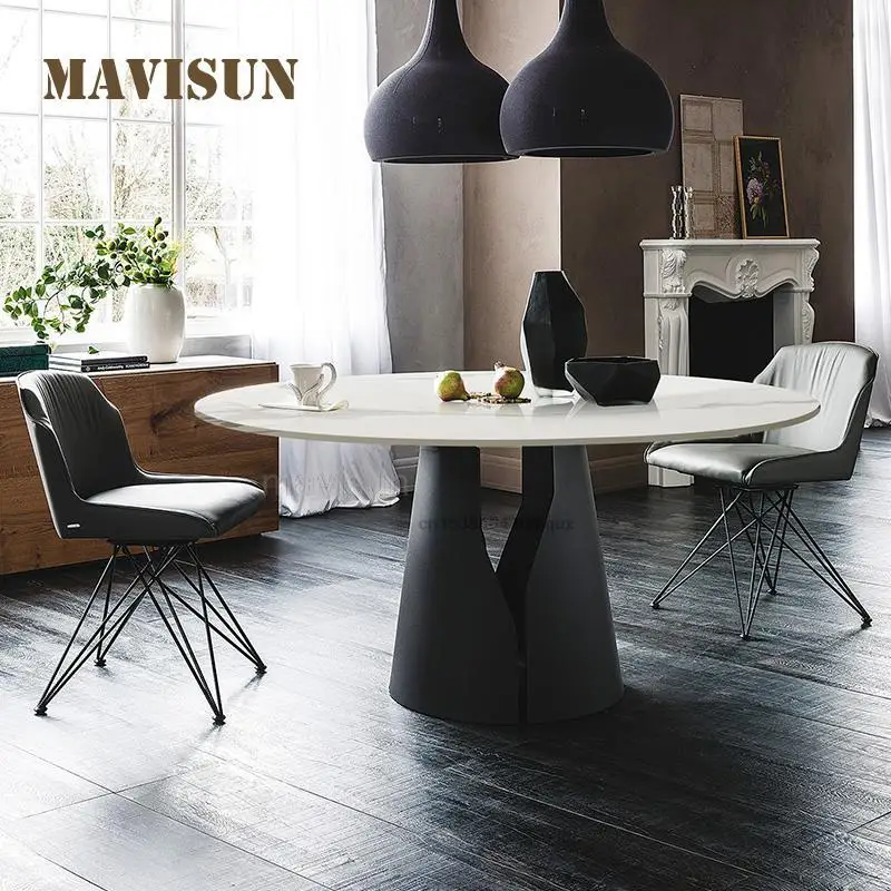 

Customized Rock Slab Dining Table Small Apartment Modern Minimalist Light Luxury Round Table For 6 People Indoor Furniture