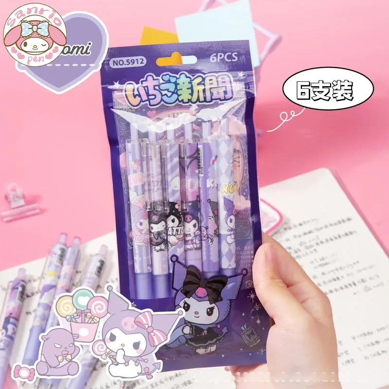 

12 шт. Sanrio прессованная гелевая ручка Kawaii Kuromi с высокой лицензией, ограниченная цена, милая ручка для ежедневного письма для студентов 0,5, черная школьная награда за экзамен