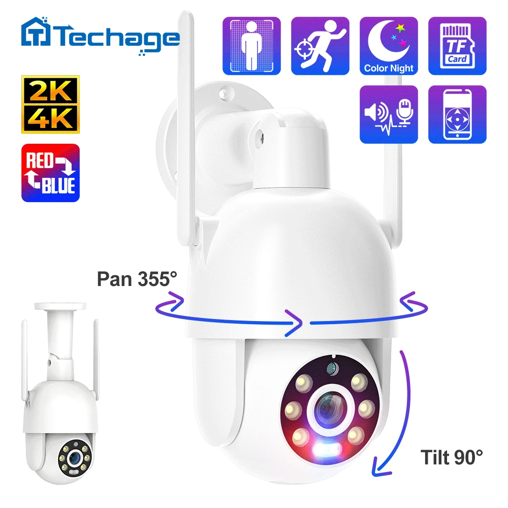 IP-камера Techage, 4 МП, 5 МП, 8 Мп, Wi-Fi, PTZ