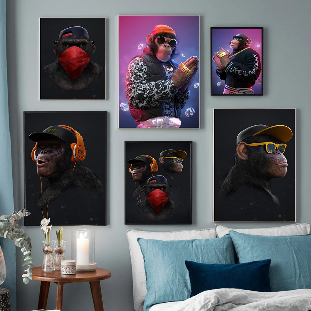 

Earphone Glasses Gorilla Monkey Funny Poster Art Print Modern Canvas Painting Pop Fashion Wall Picture Living Room Decoration