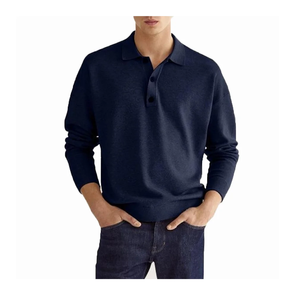

Covrlge Spring Autumn Men's Casual Shirt Long-sleeved V-neck Button Poloshirt Solid Color Shirt for Men Fashion Clothing MTP223
