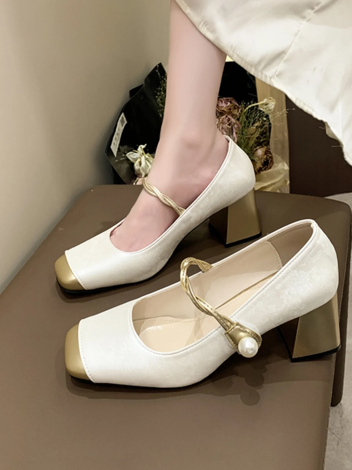 Туфли Лолита Темно-синие туфли-лодочки Массивные сандалии Бежевые универсальные