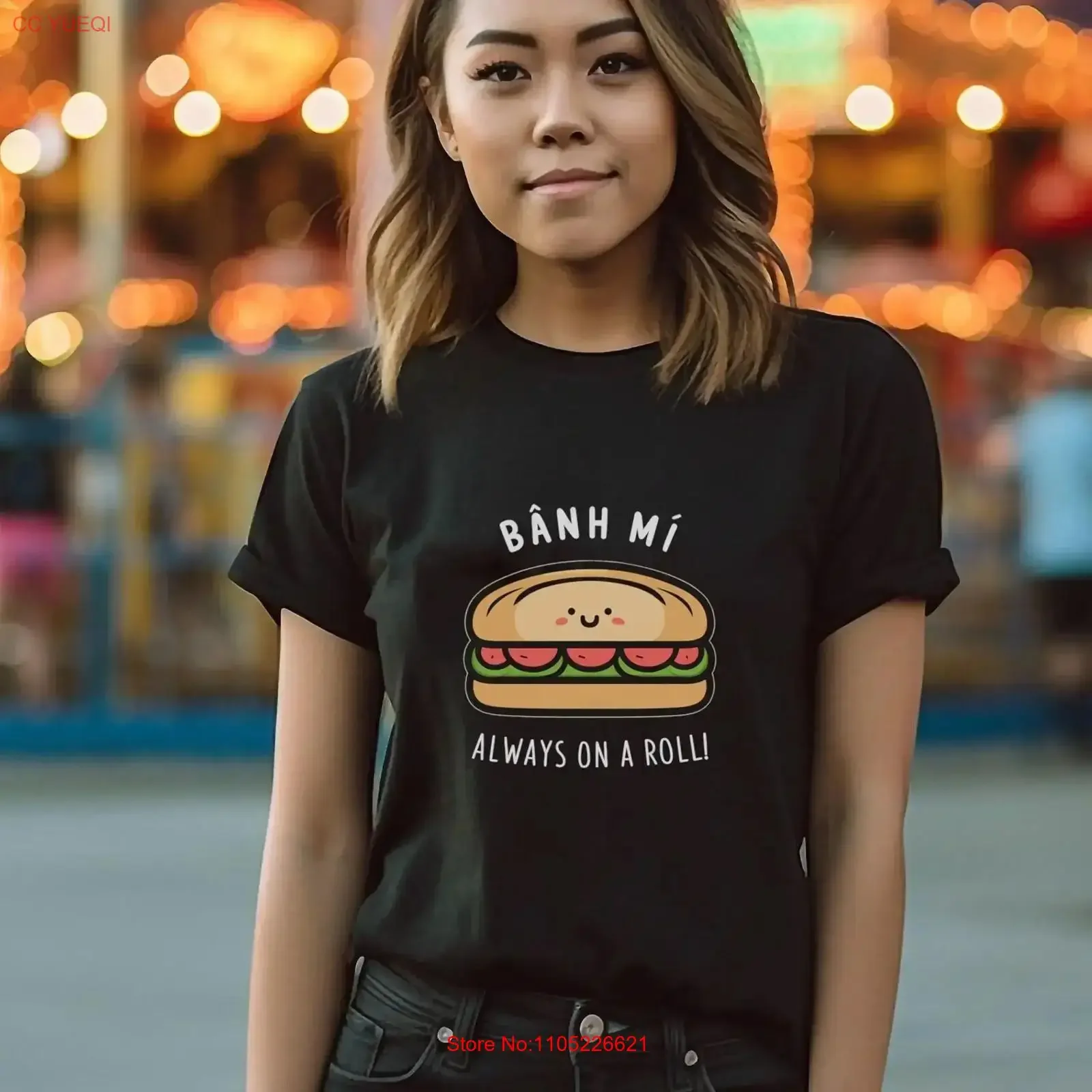 Фото Футболка Banh Mi Always On A Roll, винтажная, с эффектом потертости, с забавным вайт-колорным принтом, в стиле панк, с изображением вьетнамских багетов, азиатских сэндвичей, вьетнамской еды, подарок №1