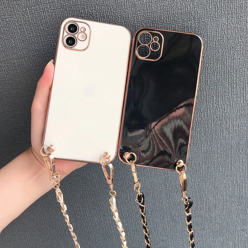 

Plating Leather Crossbody Lanyard Case For Samsung Galaxy A12 A22 A32 4G 5G A52 A52S A72 A02S A03S A31 A51 A71 A50 A70 Cover