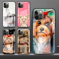 yorkshire terrier dog glass funda case for apple iphone 11 12 13pro 8 7plus xr x xs tempered cell phone coque se 2020 6 6s cover
