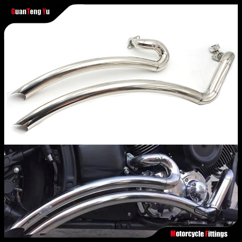 

Slash Cut Exhaust System Pipe Baffle Drag Pipes With Muffler Removable Silencers Chrome For Yamaha V Star Dragstar XVS1100 1100