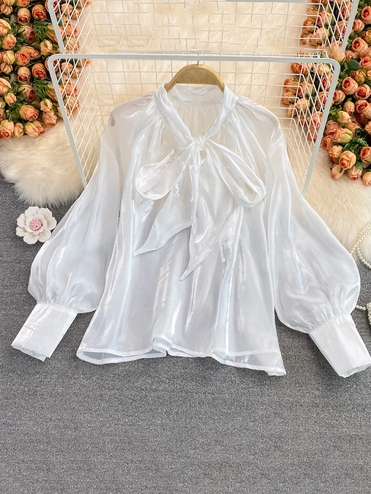 XFPV Women's Loose Bow Shirt Solid Color Long Sleeve Temperament Blouse Top Y2k Sweet Korea Chic Summer 2022 SM349 |