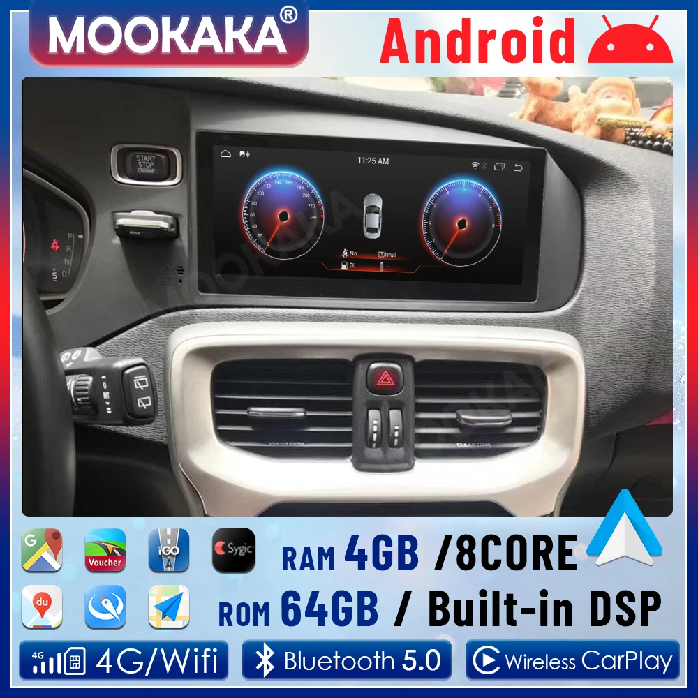 2 Din Android 10.0 4GB+64GB Car GPS Navigation For Volvo V40 2011-2018 Auto Radio Stereo Multimedia Player Head Unit DSP Carplay