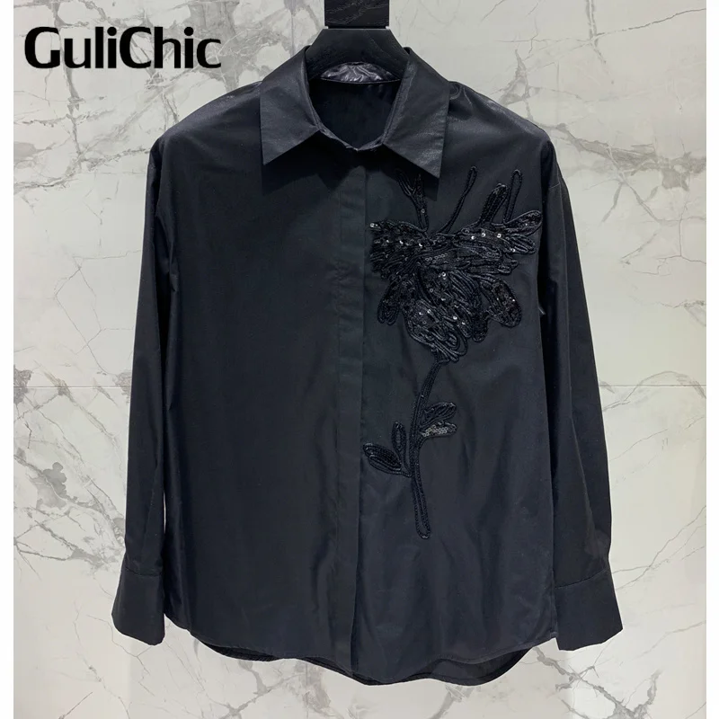 11 12 GuliChic женская рубашка с блестками и вышивкой бисером темпераментная модная