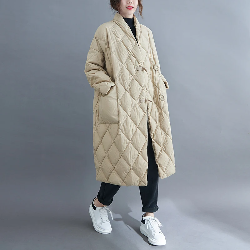 Fall Spring Women Solid Warm Jackets 2023 Coats Clothes Stand Collar Outerwear Cotton Vintage Casual Loose Long Female Overcoats
