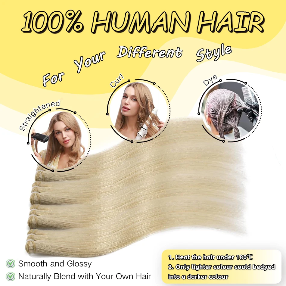 Фото Yelo шелковистые прямые волосы, 100% наращивание человеческих волос Remy, 50-100 г, пучки с полным плетением головы, натуральный черный/блонд для женщин №4